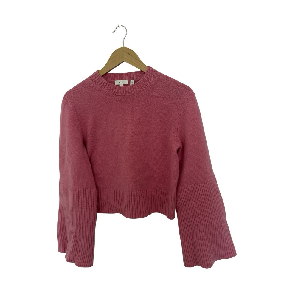 A.L.C. Clover Merino Wool Crewneck Cropped Knit Sweater Size small pink